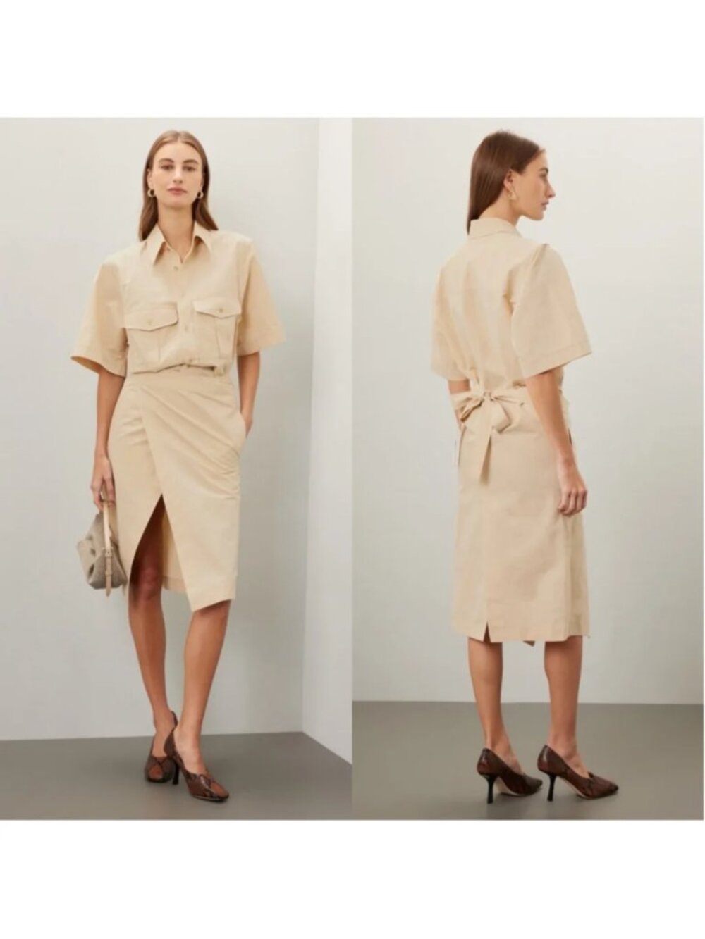 PETAR PETROV Revenge Shirt Dress Silk Cotton Tan Midi Safari $1290 Shirtdress